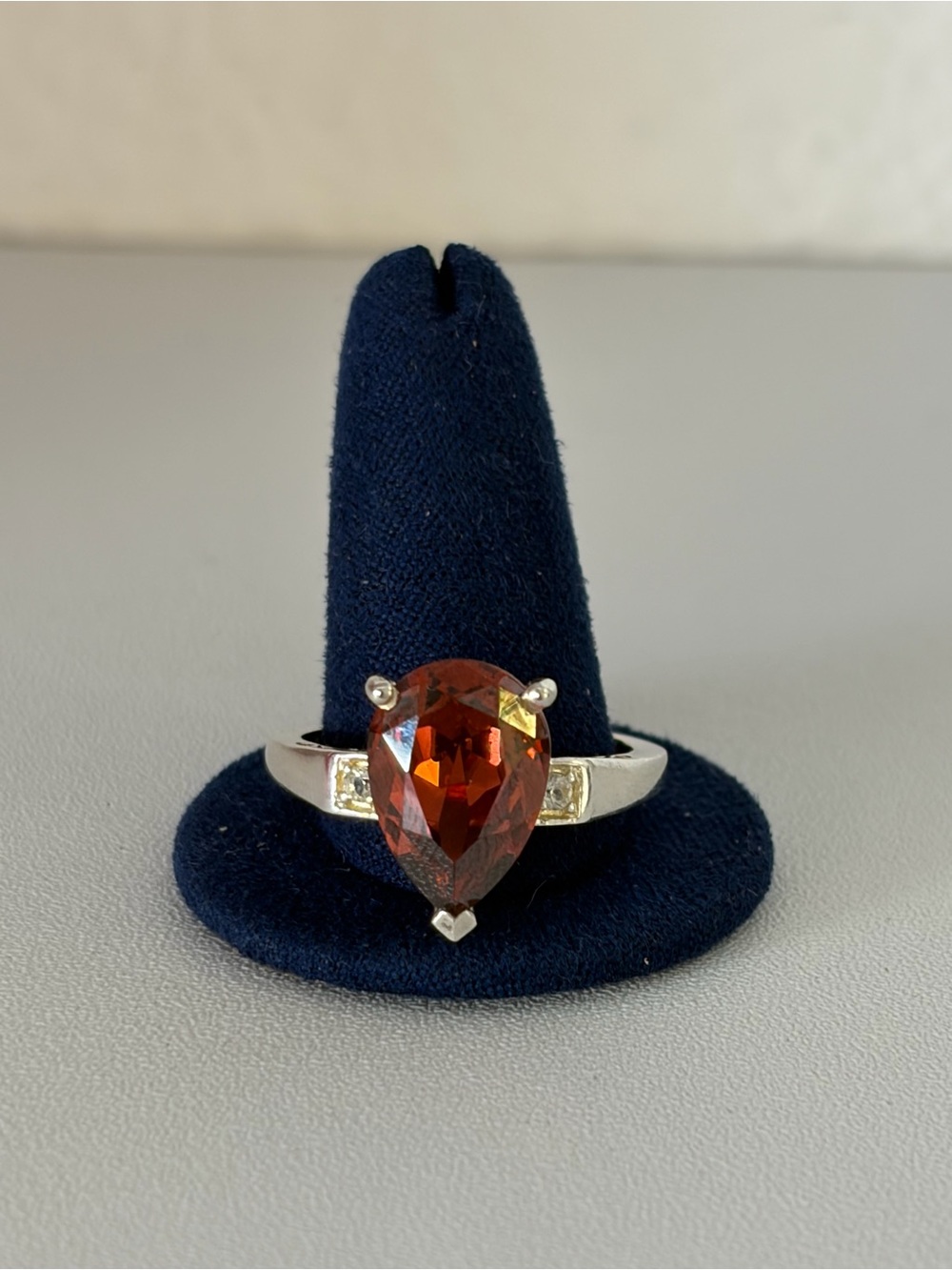 Sterling Silver Pear-Cut Garnet Ring in Deep Red
